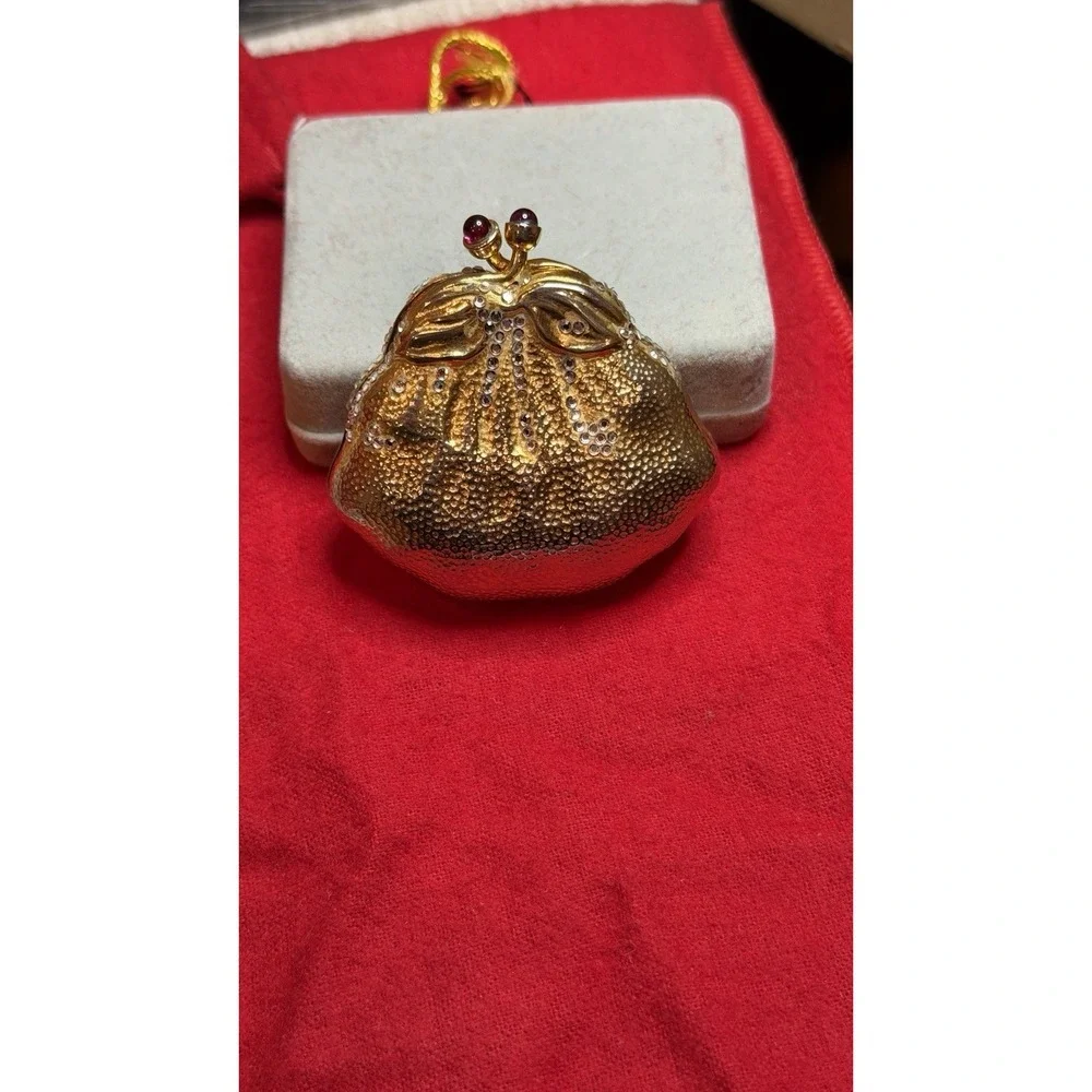 Judith Leiber  Pill Trinket‎ box Strawberry Fruit Swarovski Crystal Gold Vintage